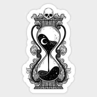 Antique Hourglass illustration with skull and stars. Memento mori Sticker